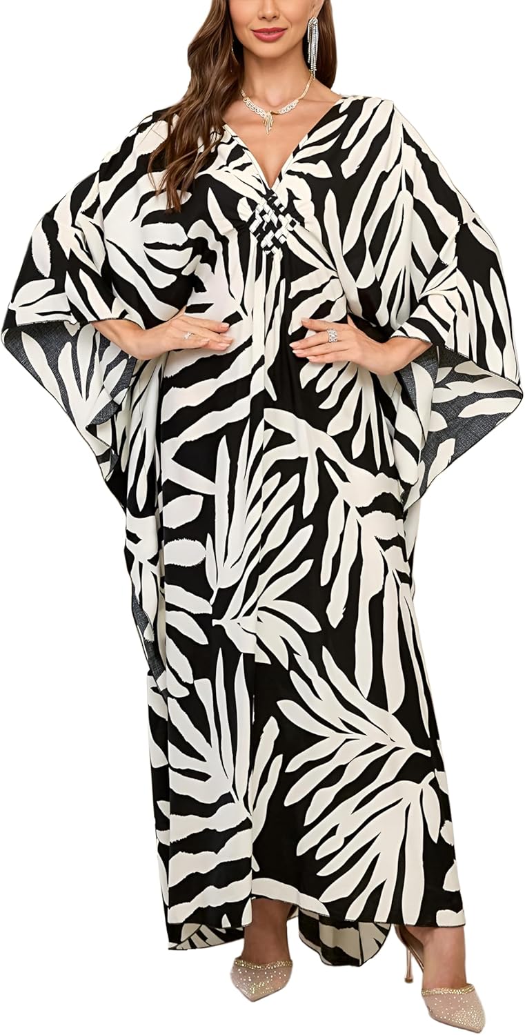 KEYLORTING Women’s Kaftan Beach Cover Up Dress Plus Size Summer Swimsuit Loungewear Maxi Dress - Image 1